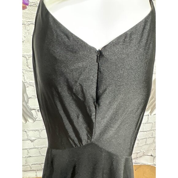 La Femme Womens Black sz 10 V-Neck Sexy Back Fitted Front Slit Maxi Gown Dress - Picture 12 of 13